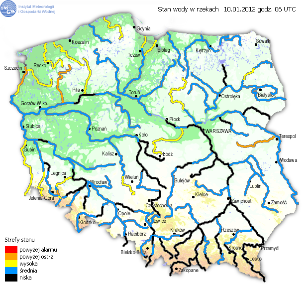 Ocena aktualnej i prognozowanej sytuacji hydrologicznej w dniu 10.01.2012 r.