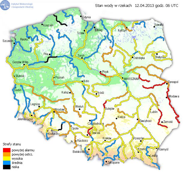 Ocena aktualnej sytuacji hydrologicznej w dniu 12.04.2013 r.