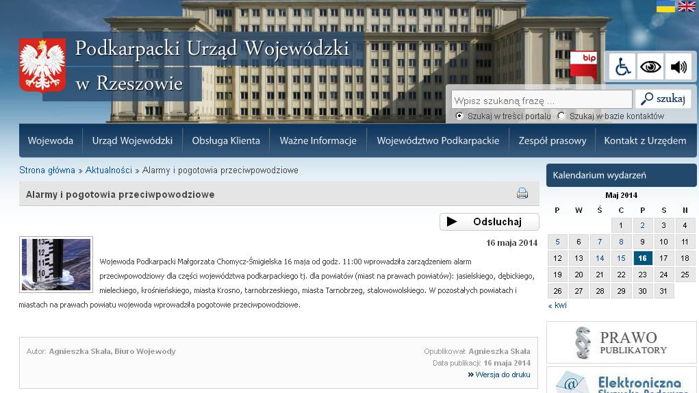 Województwo podkarpackie – stan na dzień 17 maja 2014 r. godz. 11:00